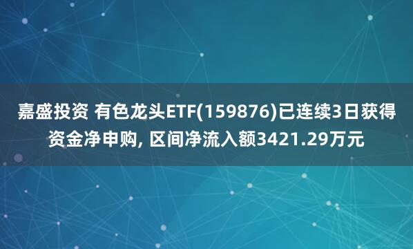嘉盛投资 有色龙头ETF(159876)已连续3日获得资金净申购, 区间净流入额3421.29万元